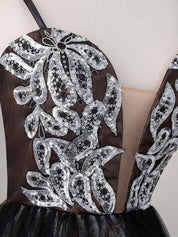 Tulle and Lace Two-Tone A-Line Floor-Length Prom Dress with Beaded Bodice