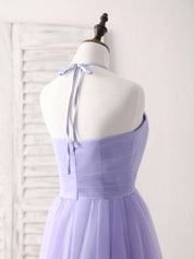 A-line Halter Neck Tea-Length Tulle Homecoming Dress with Ruched Waist
