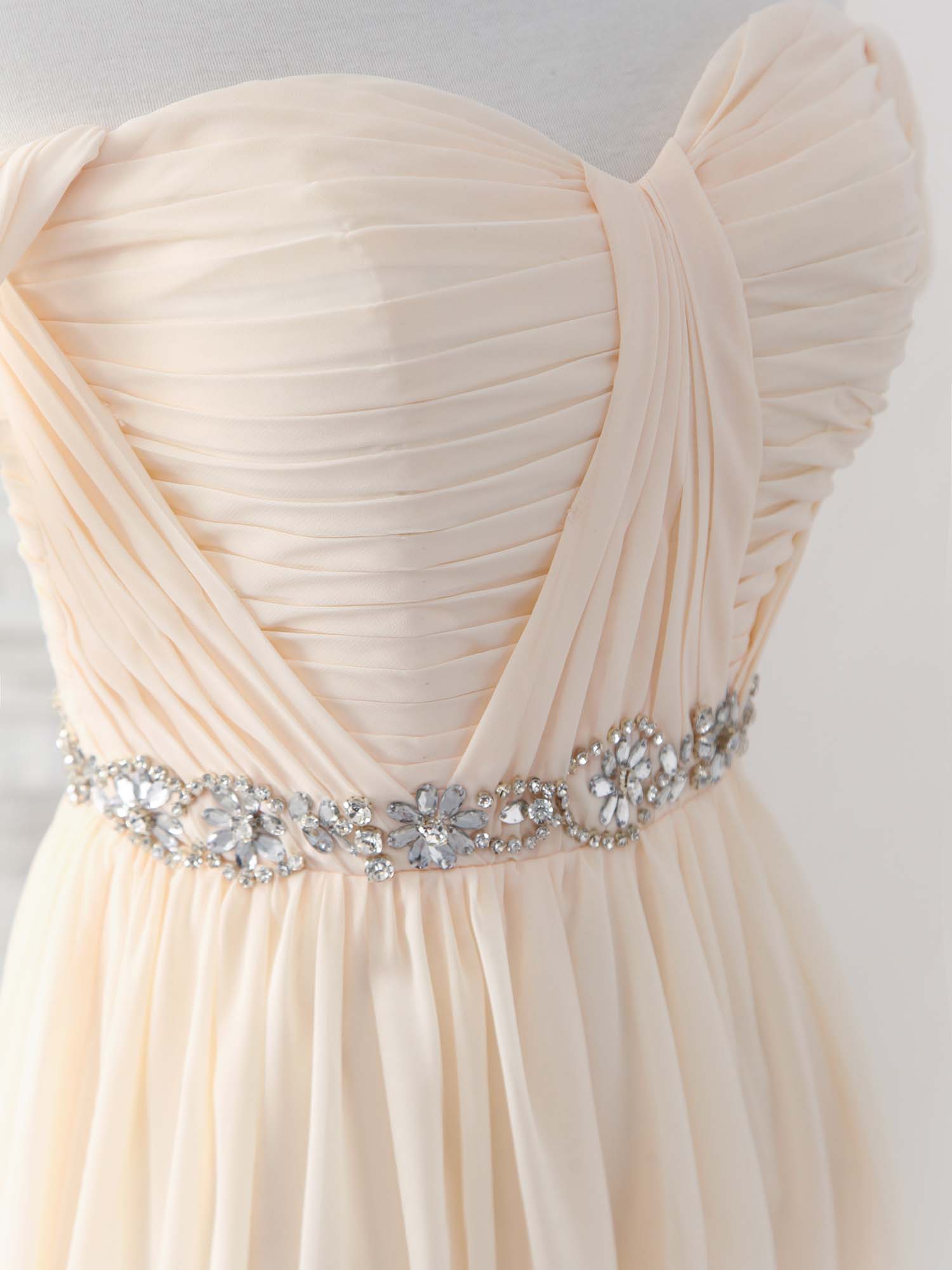 A-line Off-the-Shoulder Floor-Length Chiffon Prom Dress with Beaded Waistband