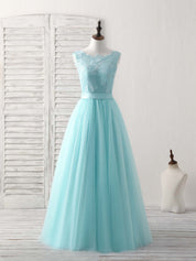 A-Line Scoop Neck Floor-Length Tulle Prom Dress with Lace Bodice