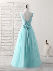 A-Line Scoop Neck Floor-Length Tulle Prom Dress with Lace Bodice