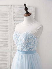 A-line Illusion Neck Floor-Length Tulle Lace Prom Dress with Floral Lace Bodice