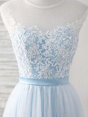 A-line Illusion Neck Floor-Length Tulle Lace Prom Dress with Floral Lace Bodice