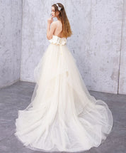A-Line Spaghetti Straps Floor-Length Ivory Tulle Flowing Prom Dress