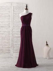 Mermaid One-Shoulder Floor-Length Chiffon Prom Dress with Beaded Waistband