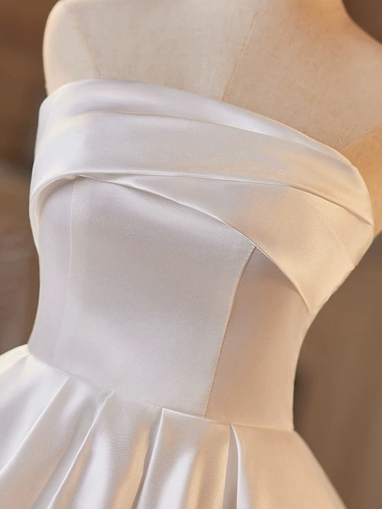 Simple Satin White Short Prom Dress, White Homecoming Dress