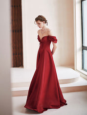 A-Line Burgundy Illusion V Neck Floor-Length Satin Prom Dress with Embellished Neckline