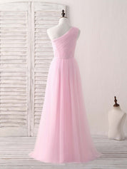 A-line One-Shoulder Floor-Length Tulle Prom Dress with Pleated Bodice