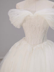 Off Shoulder Tulle & Lace Ball Gown Prom Dress with Lace-Up Back