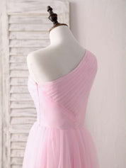 A-line One-Shoulder Floor-Length Tulle Prom Dress with Pleated Bodice