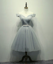 A-line Off-the-Shoulder Knee-Length Tulle Dress with Pleated Bodice Homecoming Dress