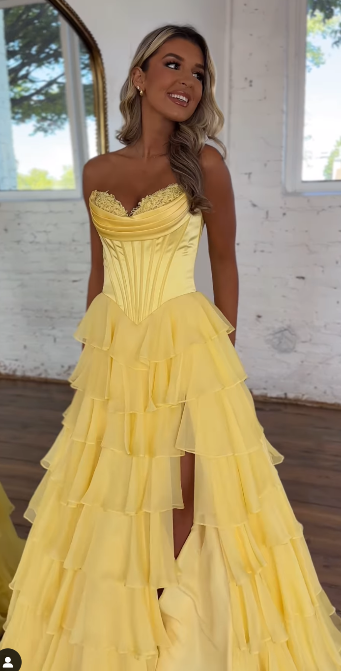 A-Line Sweetheart Neck Floor-Length Chiffon Light Blue Prom Dress with Tiered Ruffles