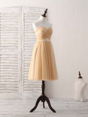 A-line Strapless Tea-Length Tulle Homecoming Dress with Pleated Bodice