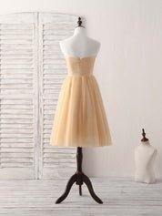 A-line Strapless Tea-Length Tulle Homecoming Dress with Pleated Bodice