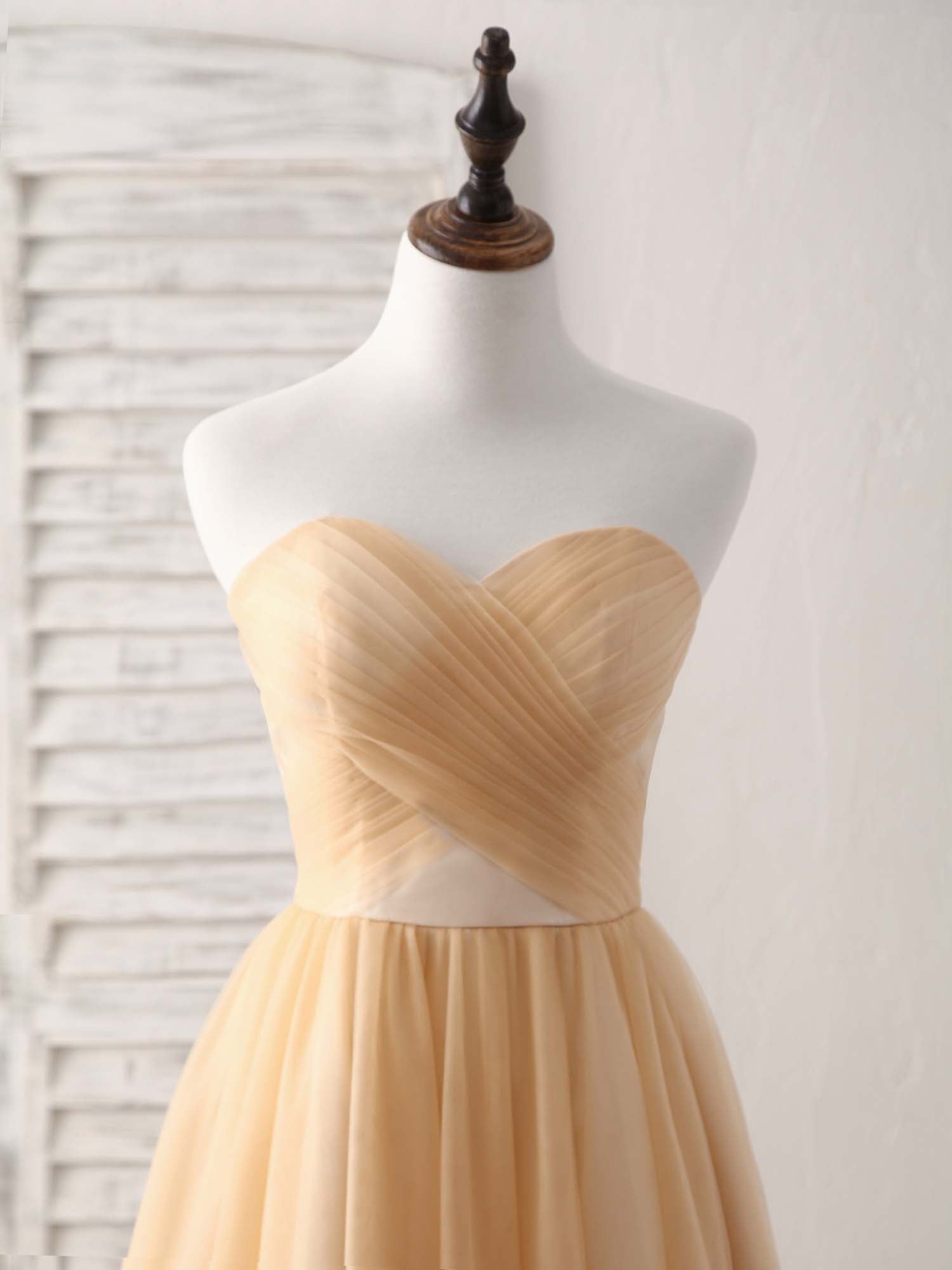 A-line Strapless Tea-Length Tulle Homecoming Dress with Pleated Bodice