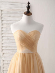 A-line Strapless Tea-Length Tulle Homecoming Dress with Pleated Bodice
