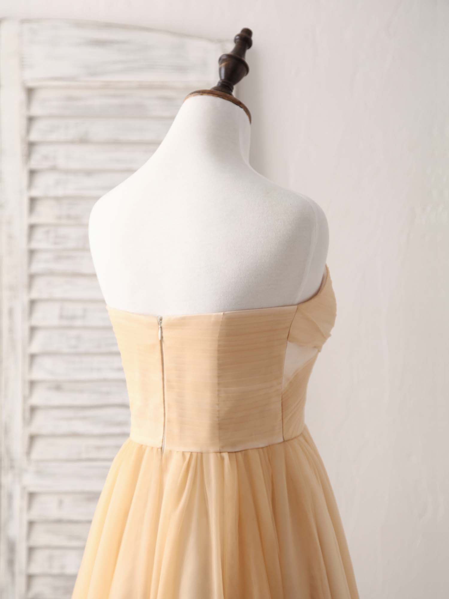 A-line Strapless Tea-Length Tulle Homecoming Dress with Pleated Bodice
