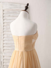 A-line Strapless Tea-Length Tulle Homecoming Dress with Pleated Bodice