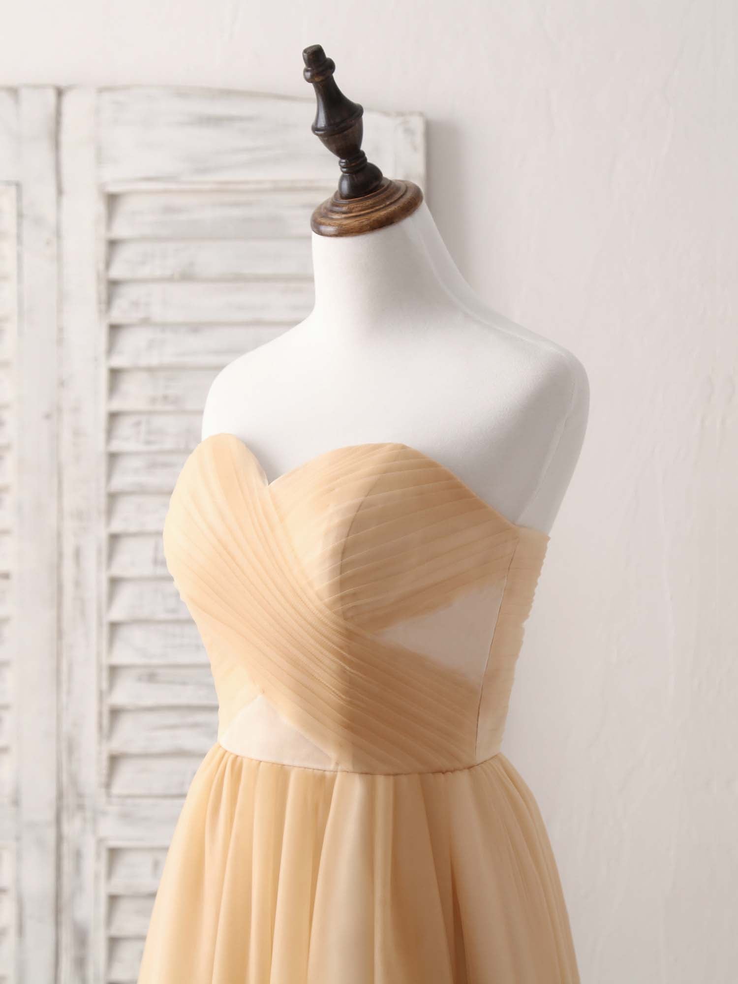 A-line Strapless Tea-Length Tulle Homecoming Dress with Pleated Bodice