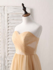 A-line Strapless Tea-Length Tulle Homecoming Dress with Pleated Bodice