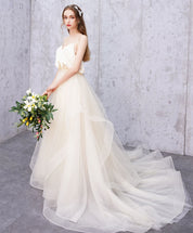 A-Line Spaghetti Straps Floor-Length Ivory Tulle Flowing Prom Dress