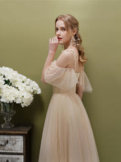 A-Line Sweetheart Neckline Knee-Length Champagne Tulle Corset-Inspired Prom Dress