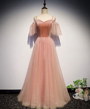 A-line Sweetheart Neck Floor-Length Velvet & Tulle Glitter Prom Dress