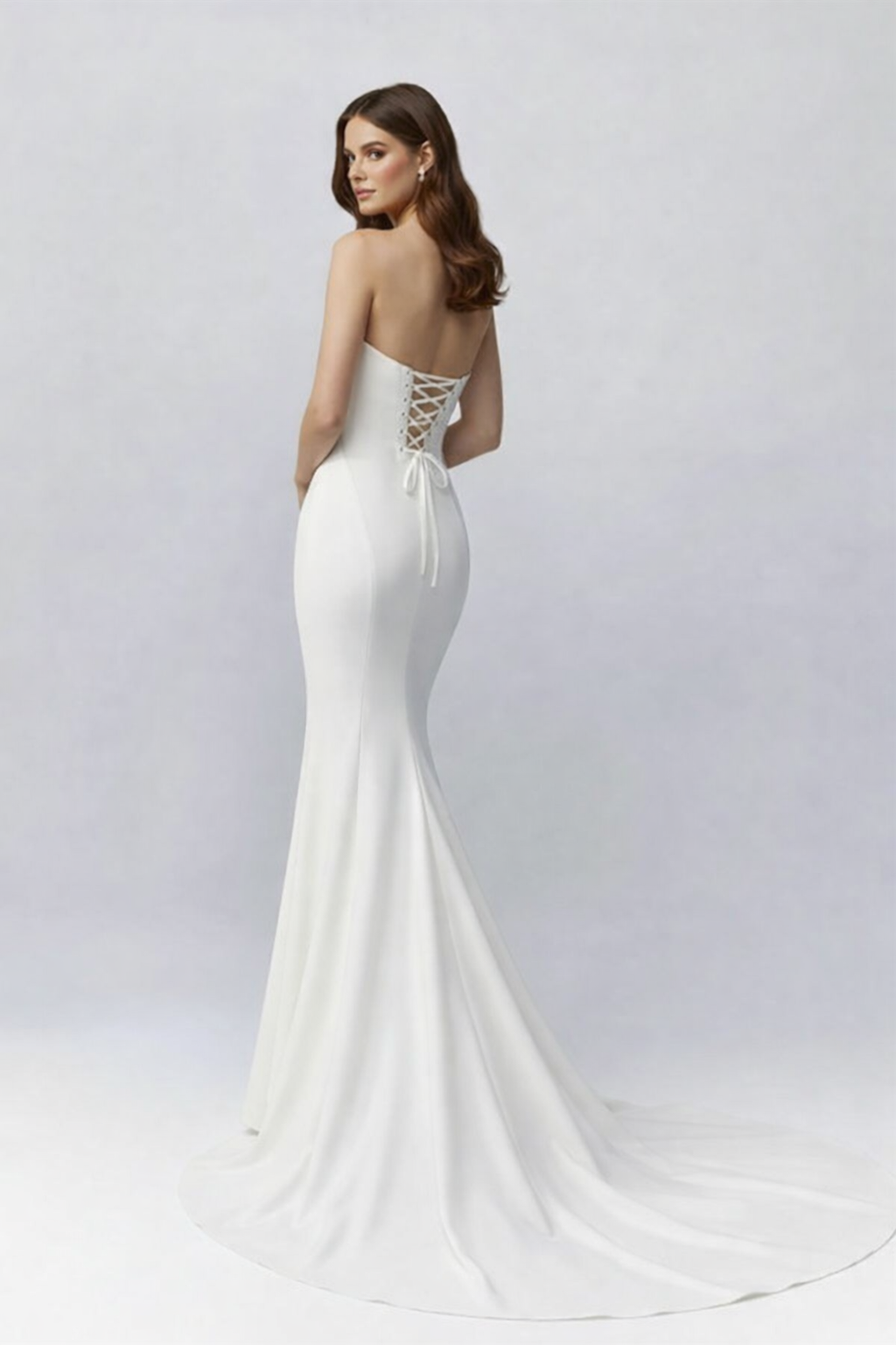 White Simple Sweep Train Boho Long Mermaid Wedding Dress