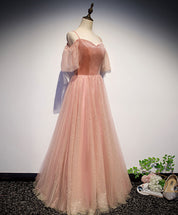 A-line Sweetheart Neck Floor-Length Velvet & Tulle Glitter Prom Dress