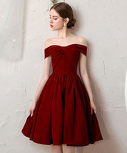A-Line Off-Shoulder Velvet Knee-Length Homecoming Dress with Bow Detail