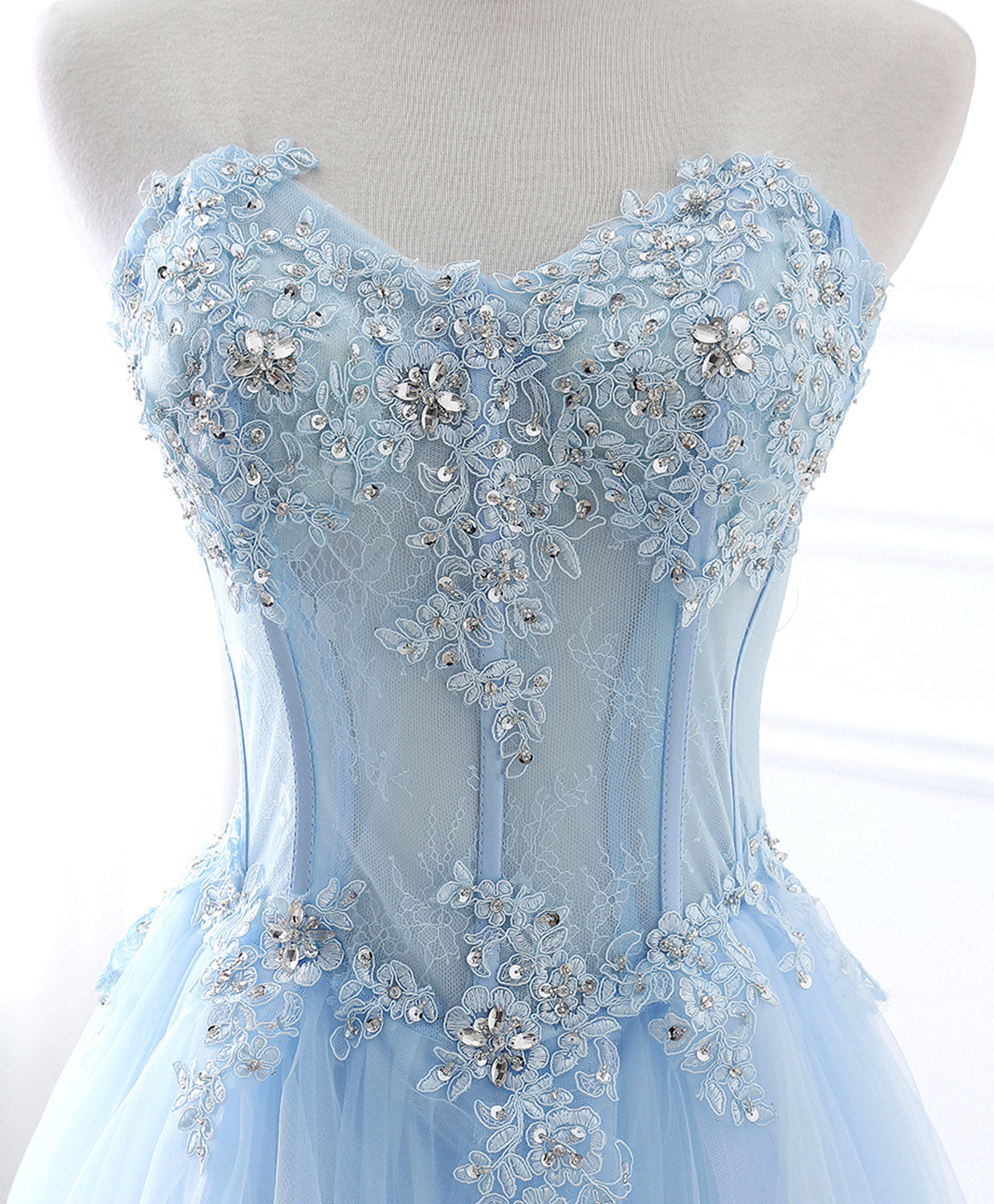 A-line Sweetheart Floor-Length Tulle & Lace Prom Dress with Lace-Up Back