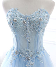 A-line Sweetheart Floor-Length Tulle & Lace Prom Dress with Lace-Up Back