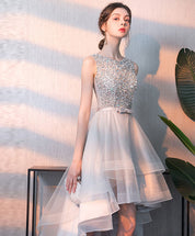A-line Round Neck High-Low Tulle & Lace Dress with Beaded Bodice Homecoming Dress
