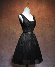 A-line Square Neck Knee-Length Tulle & Lace Homecoming Dress with Lace-Up Back