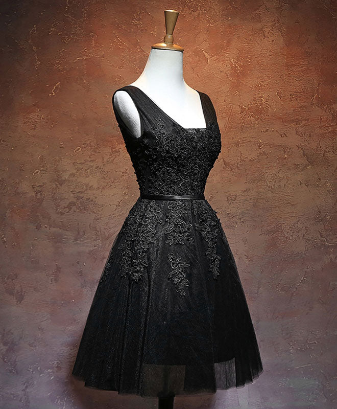A-line Square Neck Knee-Length Tulle & Lace Homecoming Dress with Lace-Up Back