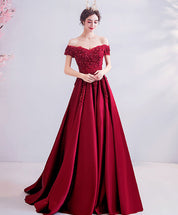 A-Line Off-the-Shoulder Floor-Length Satin & Lace Appliqué Prom Dress