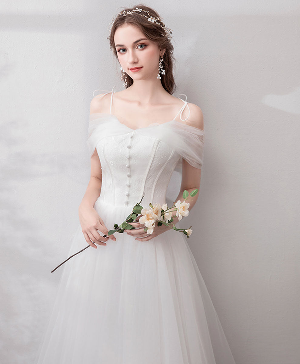 A-Line Ivory Off-the-Shoulder Floor-Length Tulle Prom Dress with Sheer Long Sleeves