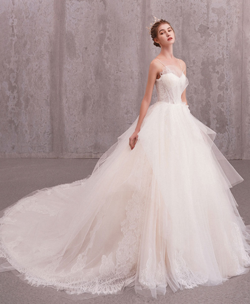 Ball Gown Ivory Sweetheart Floor-Length Tulle and Lace Prom Dress with Illusion Corset Bodice
