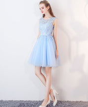 A-Line Illusion Scoop Neck Knee-Length Tulle & Lace Homecoming Dress