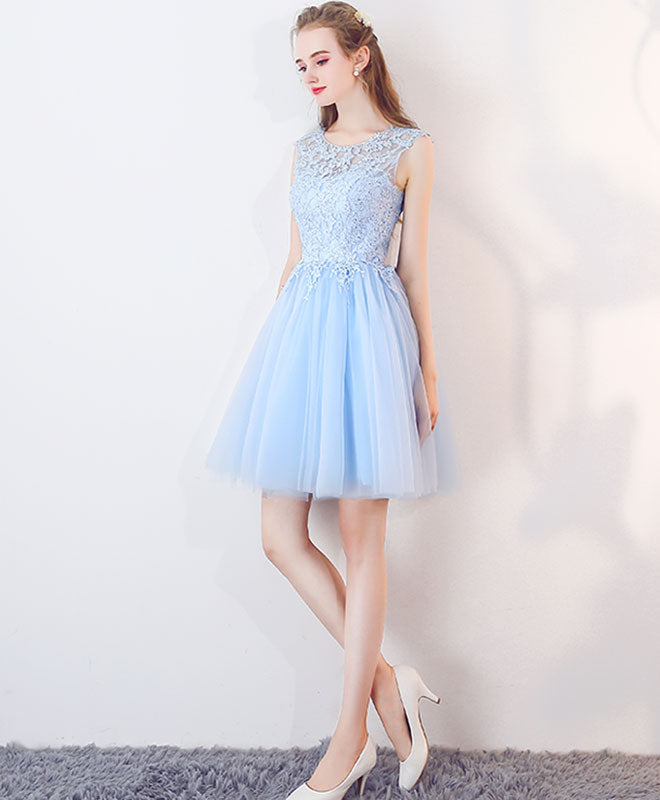 A-Line Illusion Scoop Neck Knee-Length Tulle & Lace Homecoming Dress