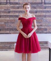 A-line Off-the-Shoulder Knee-Length Tulle & Lace Homecoming Dress with Lace-Up Back