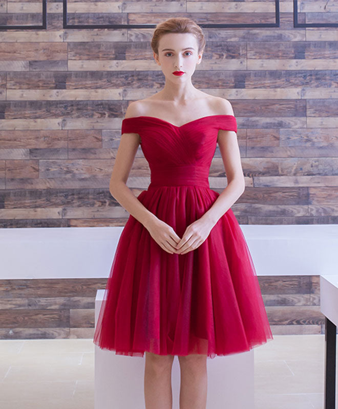 A-line Off-the-Shoulder Knee-Length Tulle & Lace Homecoming Dress with Lace-Up Back