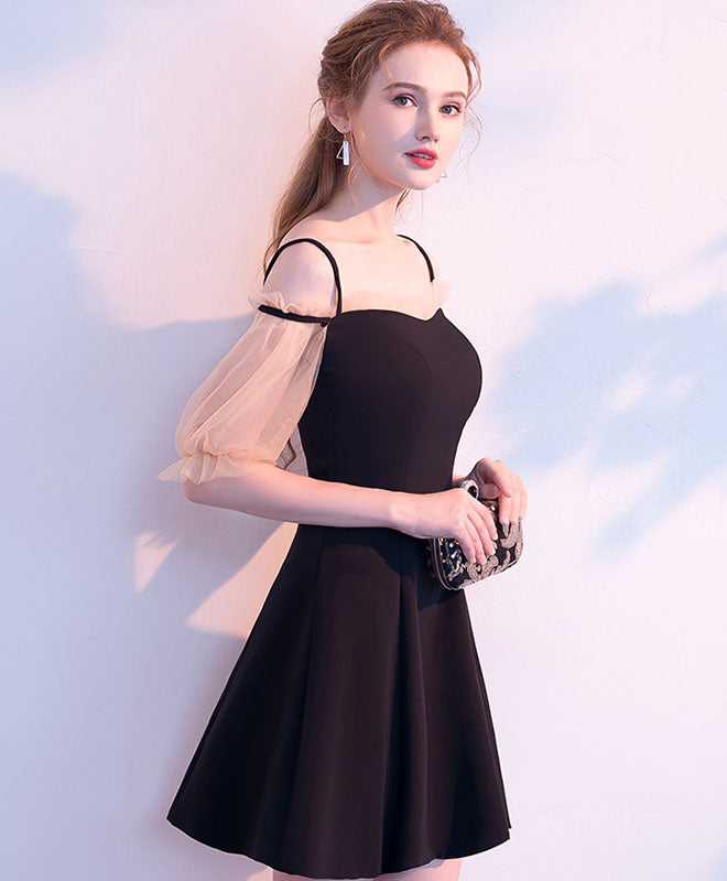 A-line Square Neck Short Tulle & Chiffon Homecoming Dress with Puff Sleeves