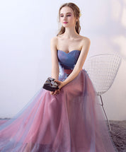 A-line Sweetheart Floor-Length Tulle & Lace Prom Dress with Lace-Up Back