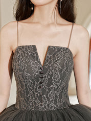 Gray Lace Long Prom Dresses, Lace Formal Gray Graduation Dresses