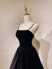 Black A-Line Scoop Neck Floor-Length Velvet Prom Dress with Pearl-Trimmed Neckline