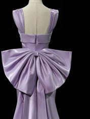 Sheath / Column Square Neck Floor-Length Satin Prom Dress with Sculptural Bow Detail