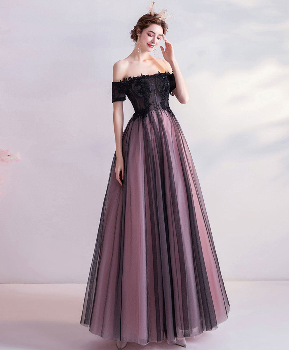 Off-the-Shoulder Floral Lace Embroidered Tulle Ball Gown Prom Dress with Satin Belt