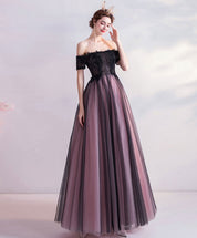 Off-the-Shoulder Floral Lace Embroidered Tulle Ball Gown Prom Dress with Satin Belt