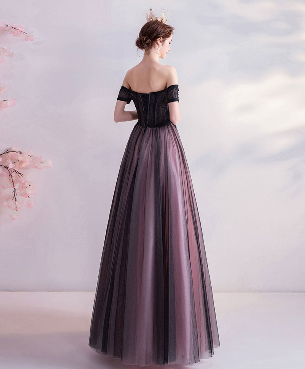 Off-the-Shoulder Floral Lace Embroidered Tulle Ball Gown Prom Dress with Satin Belt